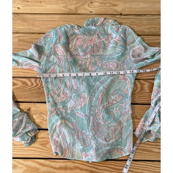NEW Asos Design Paisley Ruffle Blouse Size 0 Women’s Green Button Front - Picture 7 of 8